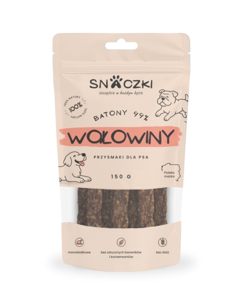 Naturalny przysmak dla psa – baton wołowy 99%, opakowanie 150 g