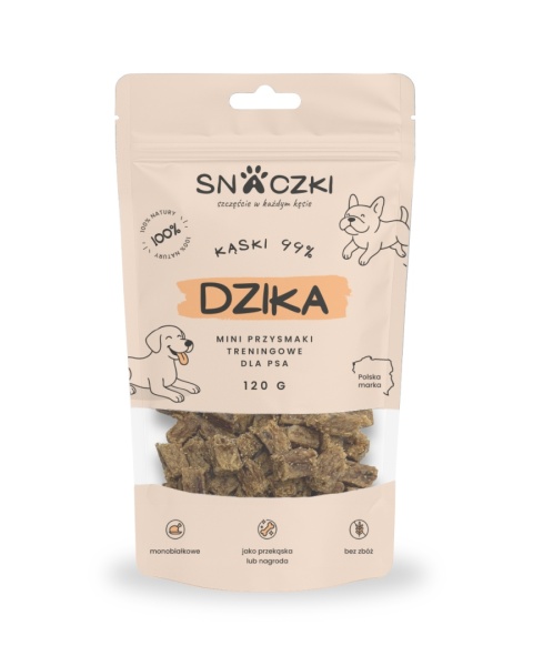 Naturalny przysmak treningowy dla psa – kąski z dzika 99%, opakowanie 120 g
