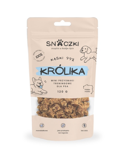 Naturalny przysmak treningowy dla psa – kąski z królika 99%, opakowanie 120 g