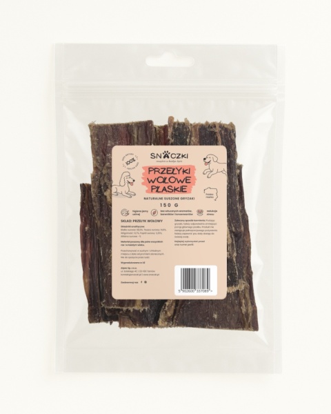 Naturalny gryzak dla psa – suszone przełyki wołowe płaskie 150g