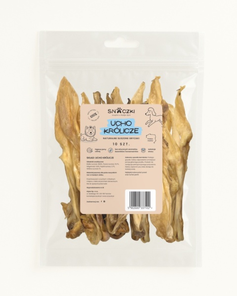 Naturalny gryzak dla psa – suszone ucho królicze 10 sztuk