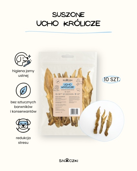 Naturalny gryzak dla psa – suszone ucho królicze 10 sztuk