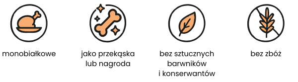 Monobiałkowe jako przekąska lub nagroda bez sztucznych barwników i konserwantów bez zbóż