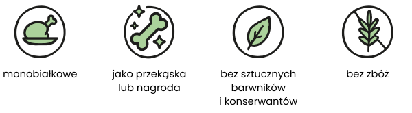 Monobiałkowe jako przekąska lub nagroda bez sztucznych barwników i konserwantów bez zbóż