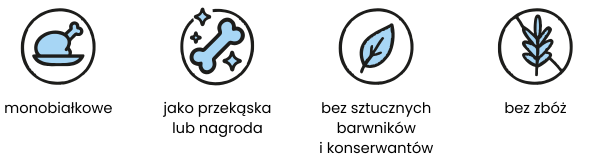 Monobiałkowe jako przekąska lub nagroda bez sztucznych barwników i konserwantów bez zbóż